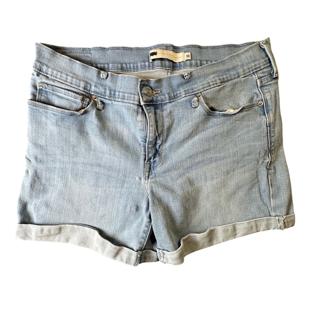 Levi's Denim Shorts Light Wash Cuffed Stretch Casual Size 30 Blue Streetwear